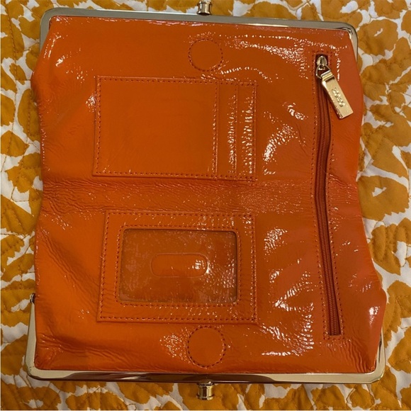 EUC Hobo International Lauren Wallet Patent Leather Orange & Gold - Picture 3 of 9